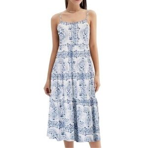 White Midi Dress With Indigo Style Print Size XL NWOT